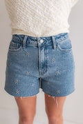 The Daisy Embroidered Denim Shorts - One Eleven Olive Boutique