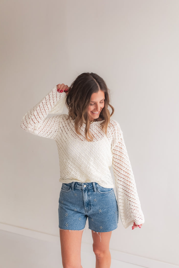 The Daisy Embroidered Denim Shorts - One Eleven Olive Boutique