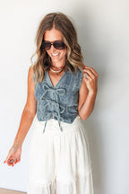 The Ella Denim Tie Vest - One Eleven Olive Boutique