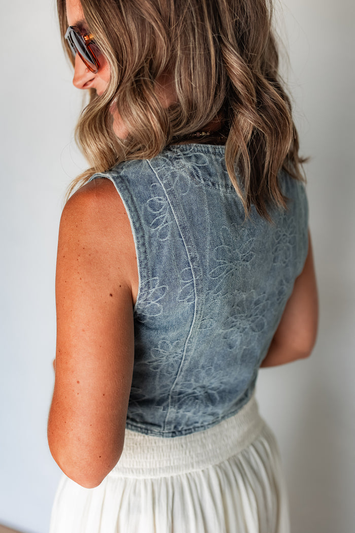The Ella Denim Tie Vest - One Eleven Olive Boutique