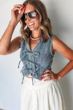 The Ella Denim Tie Vest - One Eleven Olive Boutique