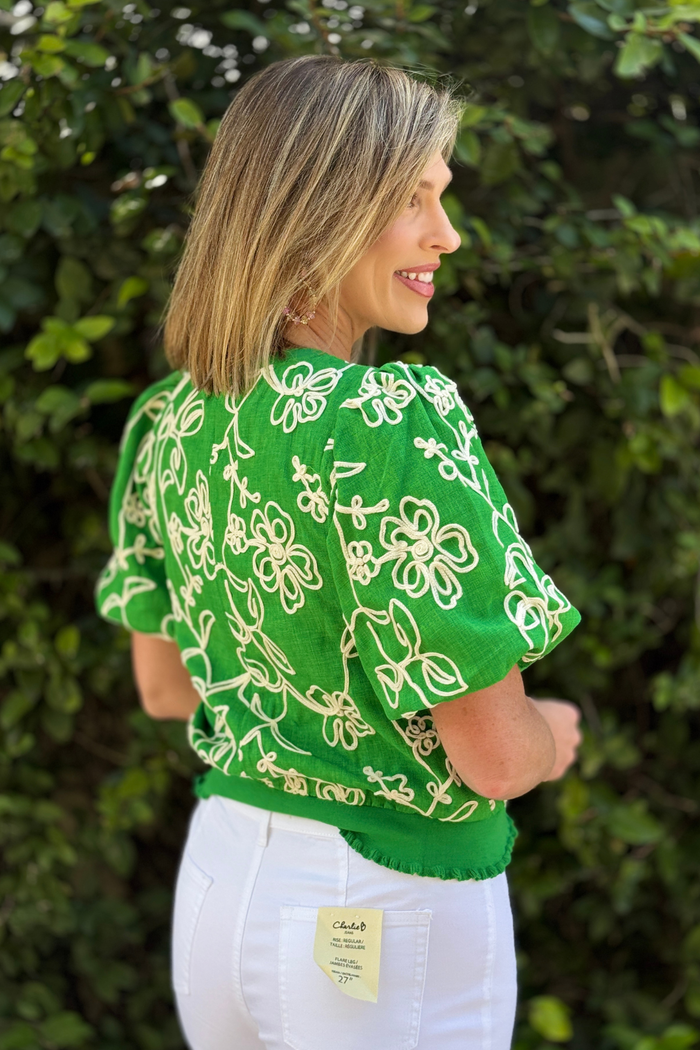 Women’s green embroidered spring boutique top