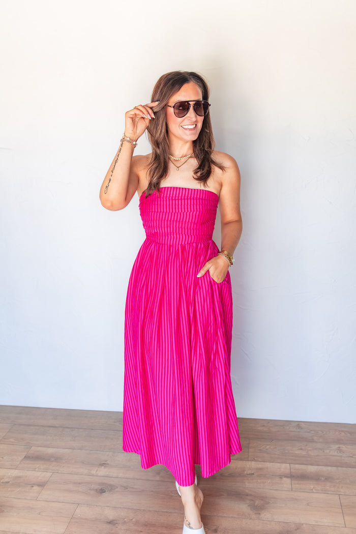 The Paradise Pink Midi Dress - One Eleven Olive Boutique