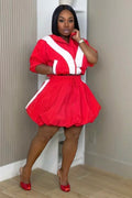 The Whitney Sporty Windbreak Bubble Skirt Set- Red