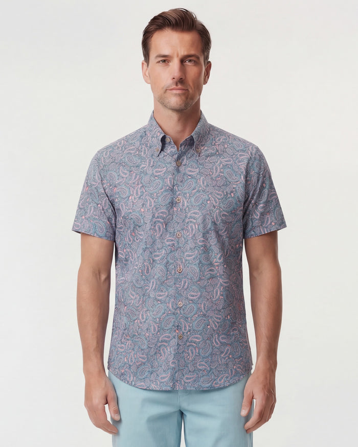 TIM PAISLEY PILE CORAL MENS PRINTED SHIRT