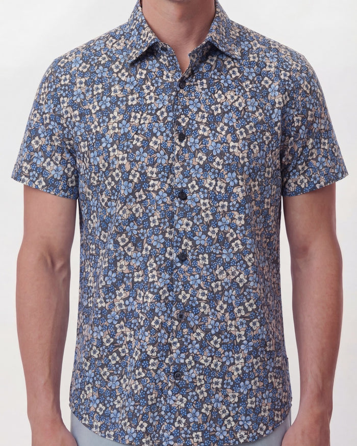 TODD FLORAL FIELD BLACK MENS KNIT SHIRT