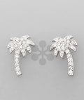 Tropical Crystal Palm Tree Stud Earrings – Gold & Rhodium