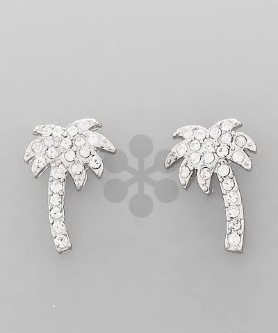 Tropical Crystal Palm Tree Stud Earrings – Gold & Rhodium