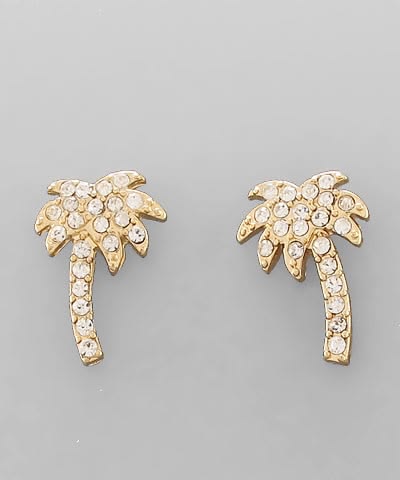 Tropical Crystal Palm Tree Stud Earrings – Gold & Rhodium