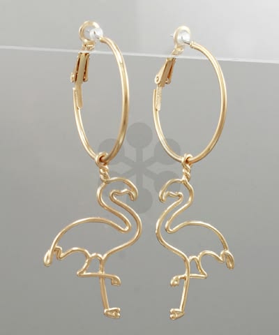 Tropical Gold Flamingo Dangle Hoops