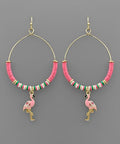Tropical Pink Flamingo Beaded Hoop Earrings – Summer Statement Jewelry