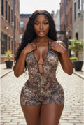 Trouble - Halter Neck Tie Camo Print Back Cut Out Romper