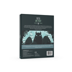 The back of the board game box for 'Yeti or Not' is shown against a plain white background. The box is dark teal with white text and a central illustration of a black Yeti figure against a snowy mountain background.