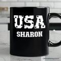 USA Block Letters Personalized Mug, Vintage Patriotic Gift with Custom Name Personalized Ceramic Mug OrnamentallyYou Black Customized