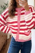 V Neck Long Sleeve Regular Fit Cardigan – Red Stripe