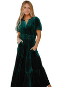 Shop Velvet Short Sleeve Shirred Waist Tiered Maxi Dress at eAura