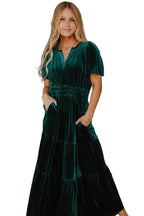Shop Velvet Short Sleeve Shirred Waist Tiered Maxi Dress at eAura