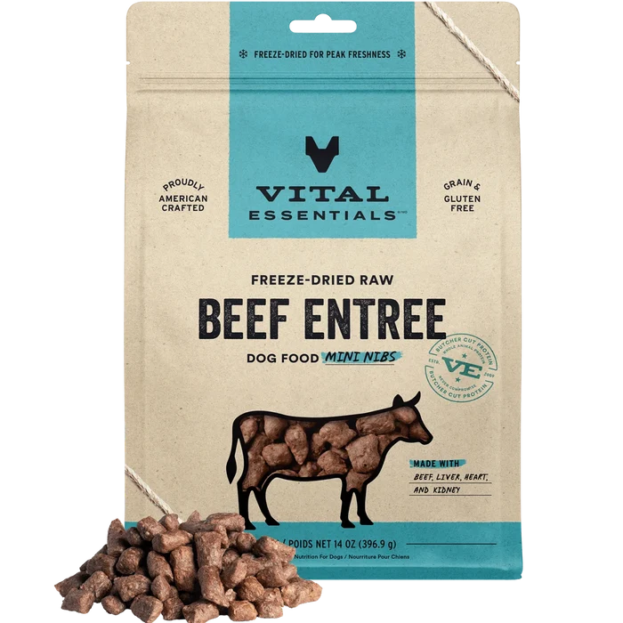 Vital Essentials Freeze-Dried Mini Nibs Beef 14 oz. for Dogs