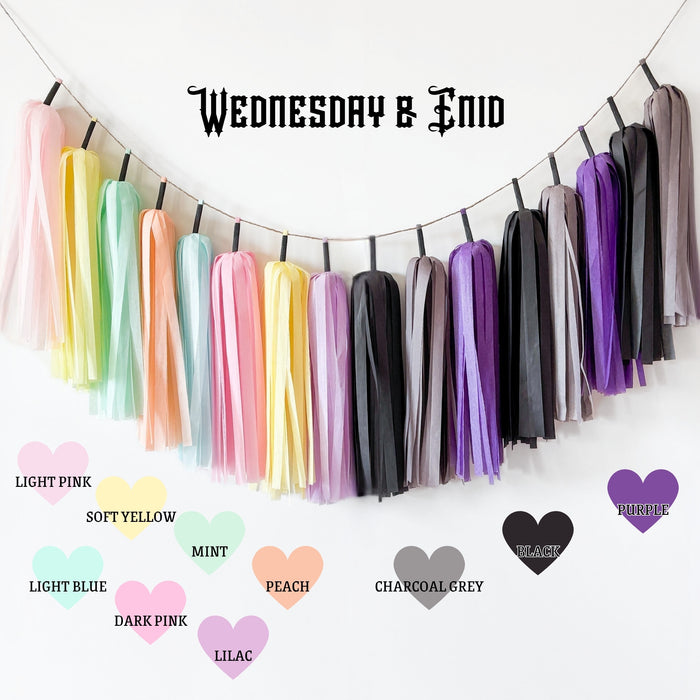 Wednesday and Enid Inspired Tassel Garland Party Decorations