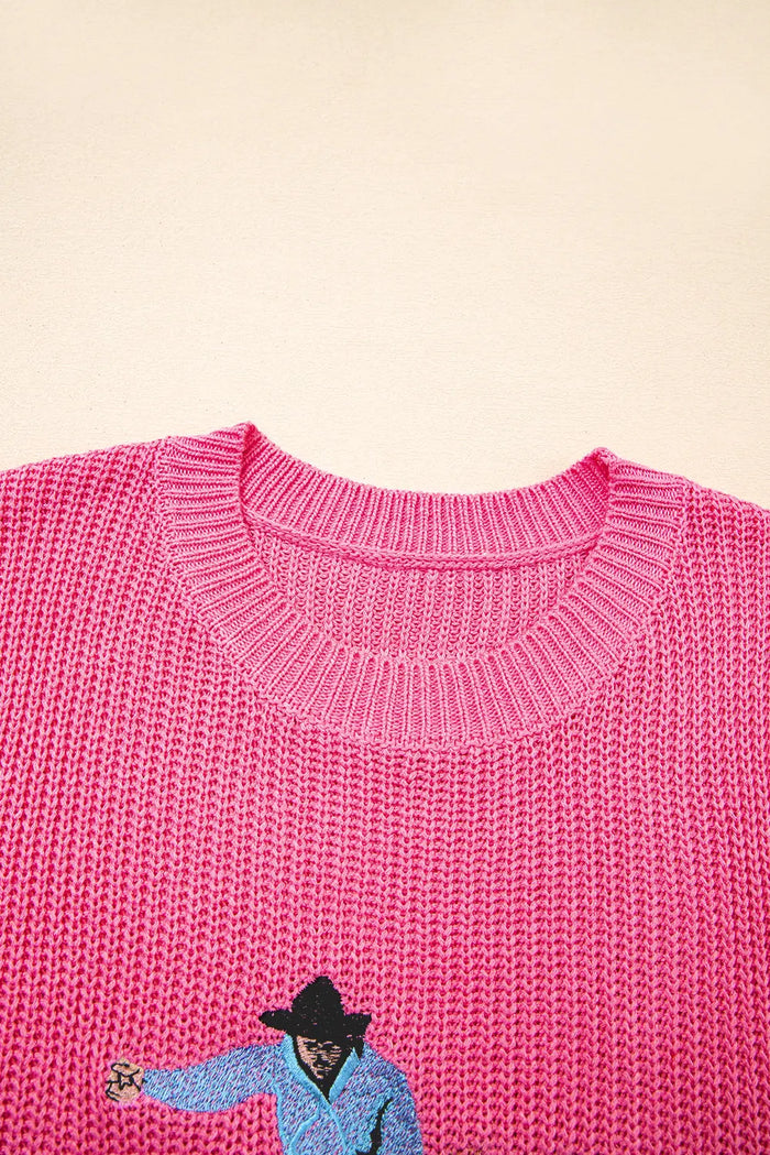 Western Cowboy Embroidery Round Neck Sleeveless Sweater - Sweaters & Cardigans/Sweater Vests
