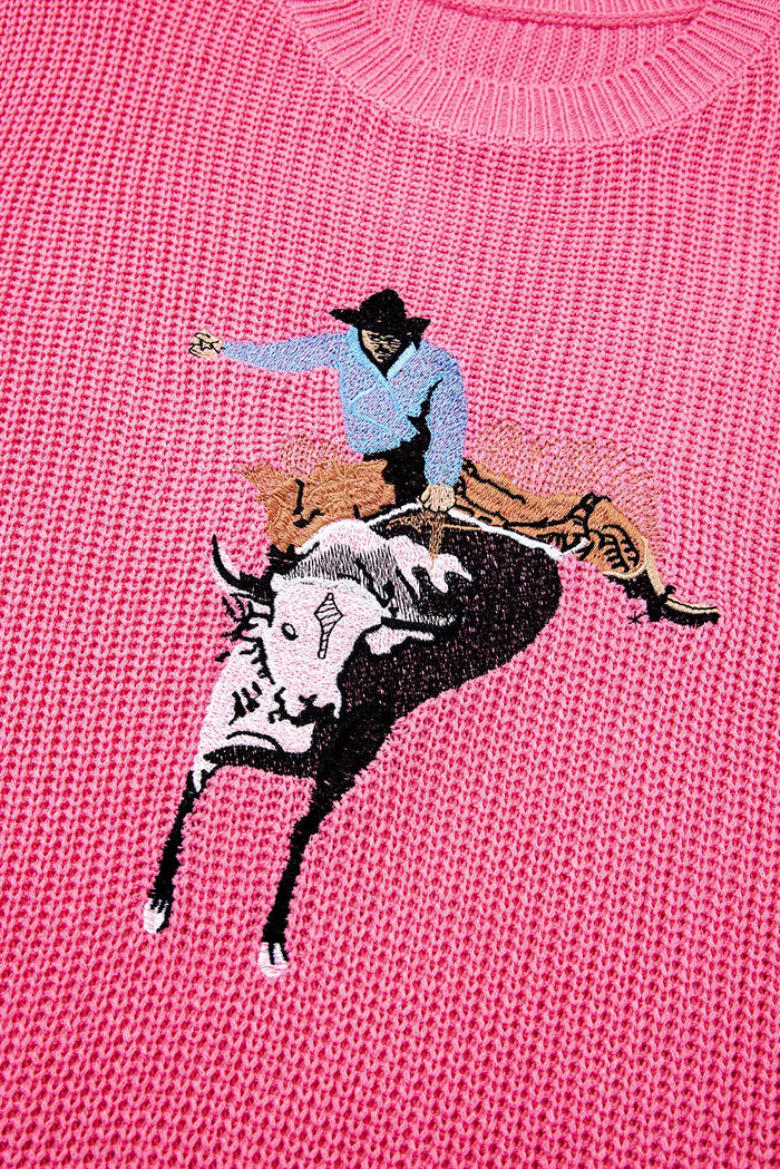 Western Cowboy Embroidery Round Neck Sleeveless Sweater - Sweaters & Cardigans/Sweater Vests
