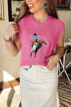 Western Cowboy Embroidery Round Neck Sleeveless Sweater - Sweaters & Cardigans/Sweater Vests