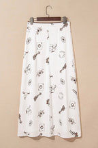 Western Print Lace Trim Waist Side Zip Plus Size Maxi Skirt – Beige