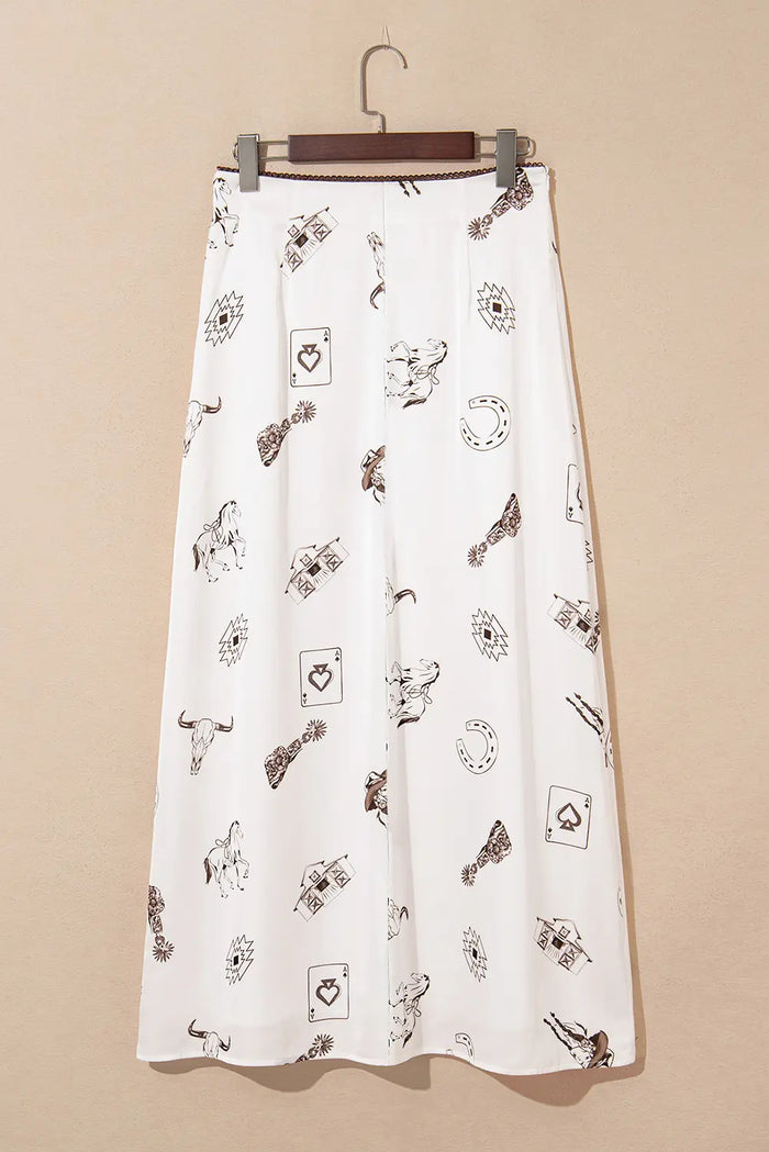 Western Print Lace Trim Waist Side Zip Plus Size Maxi Skirt – Beige
