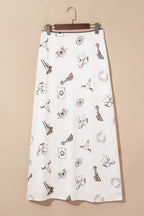 Western Print Lace Trim Waist Side Zip Plus Size Maxi Skirt – Beige