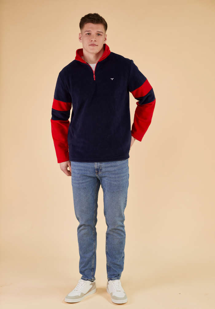 Weybourne Men's Fleece Quarter Zip - Navy - Whale Of A Time Clothing