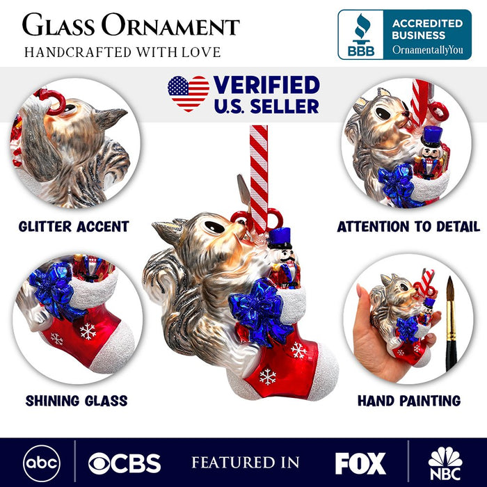 Whimsical Cute Squirrel Glass Ornament, Funny Adorable Animal Gift for Kids Glass Ornament OrnamentallyYou