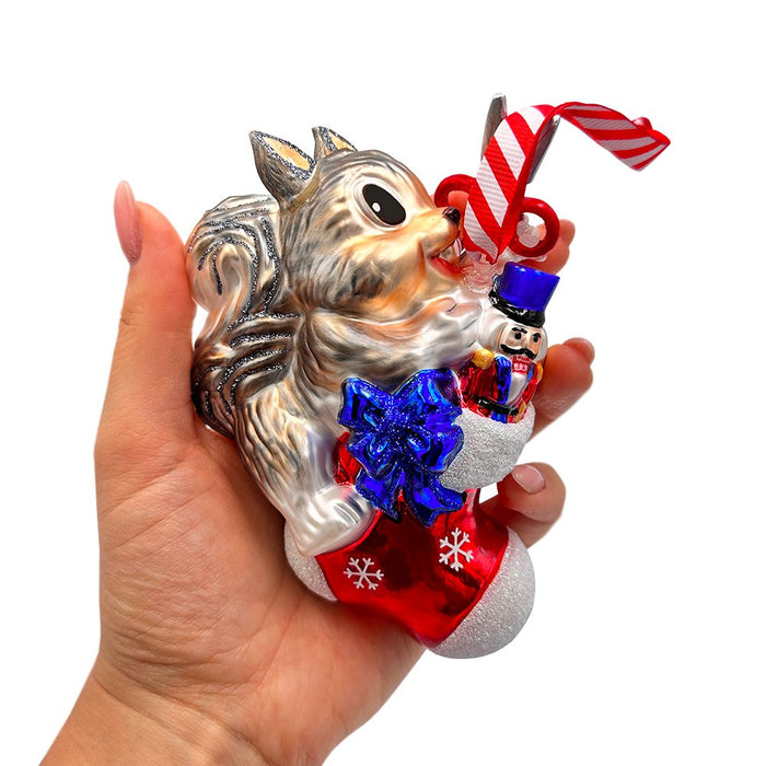 Whimsical Cute Squirrel Glass Ornament, Funny Adorable Animal Gift for Kids Glass Ornament OrnamentallyYou