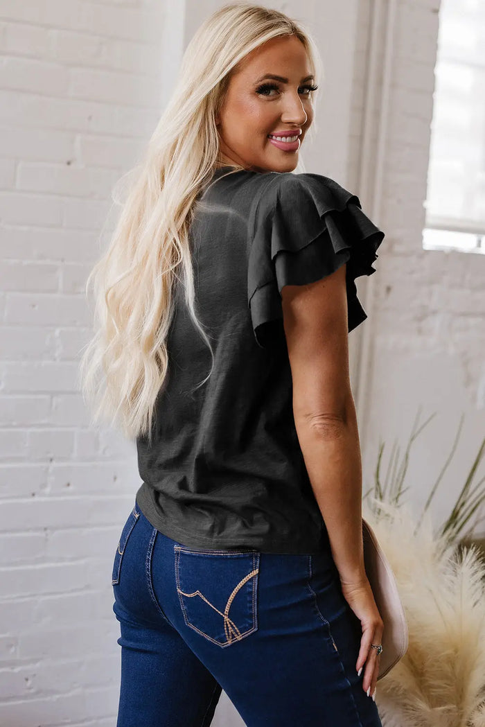 White Layered Ruffle Short Sleeve Round Neck Top - Tops/Tops & Tees