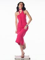 Women Pink Bodycon Maxi Dress with Tie-Up Neck | Scuba Fabric