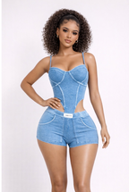 Women Ribbed Cotton Corset Style Bodysuit Short Set - Cuttin' Up