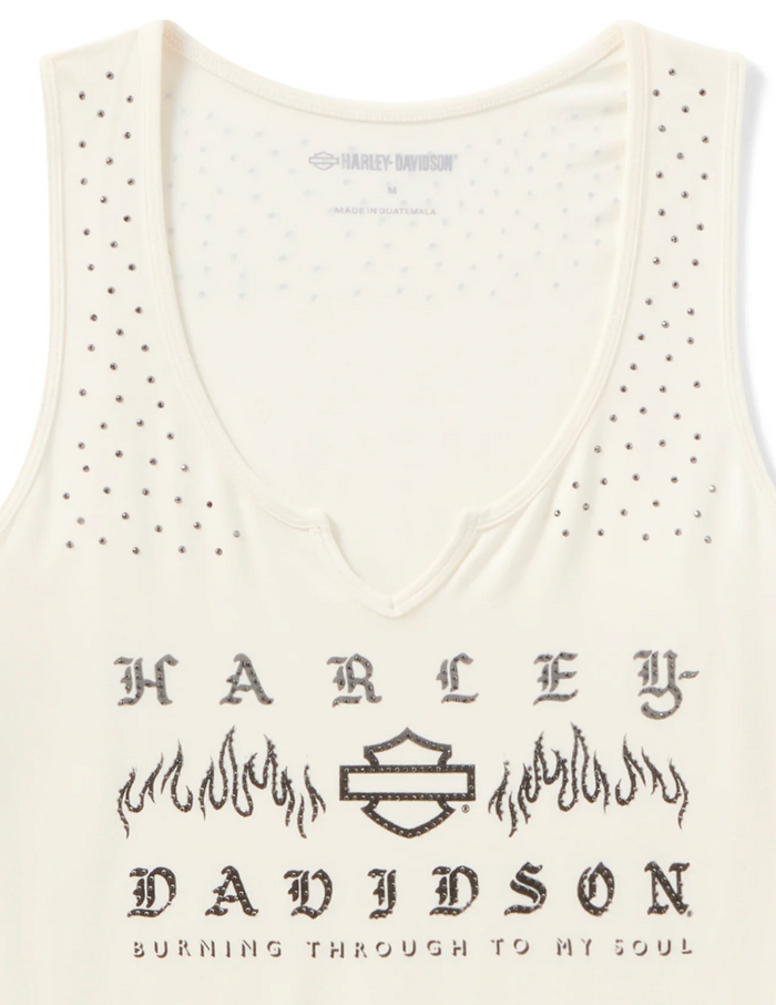 Women's Bling H-D® Slow Burn Notch Neck Tank - Cloud Dancer