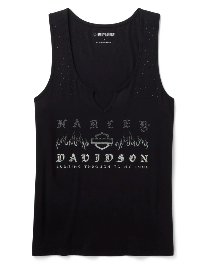 Women's Bling H-D® Slow Burn Notch Neck Tank - Harley Black