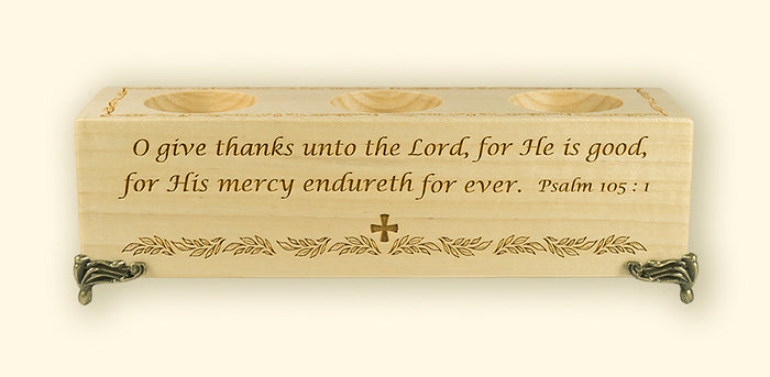 Wooden Laser Engraved Triple Tealight Holder - Thanksgiving