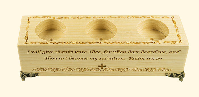 Wooden Laser Engraved Triple Tealight Holder - Thanksgiving