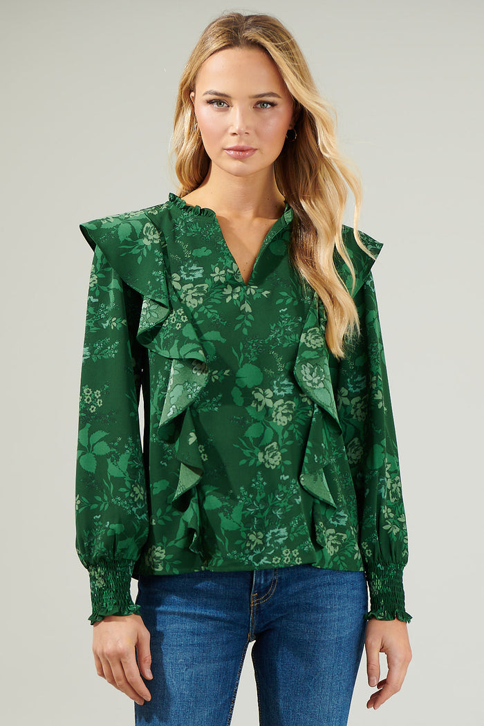 Woodland Floral Ruffle Blouse