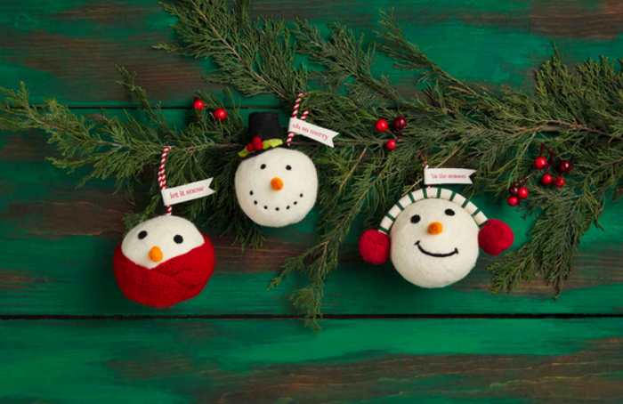 Wool Snowmen Ornaments - Pine & Moss